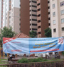 Our banner informing the residents about the free colon cancer screening
